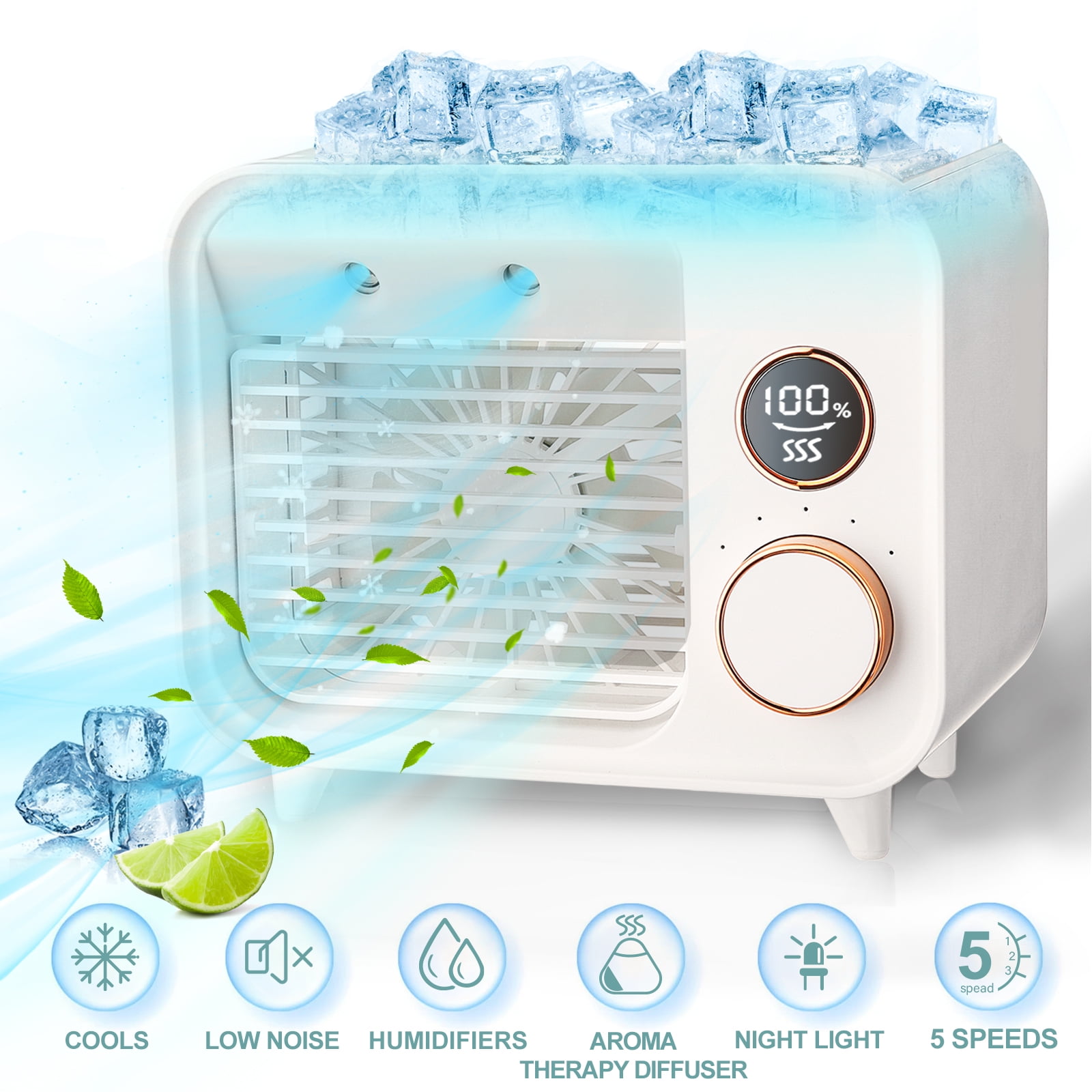 Portable Air Conditioner Fan, Personal Space Air Cooler with 5 Speeds, Mini  Cooling Fan Humidifier with Night Light for Bedroom, Home, Office, Camping  - Walmart.com