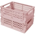 thumbnail image 1 of Small Pastel Plastic Storage Bins 2Pcs Foldable Pastel Crates Plastic Basket Colorful Storage Containers Baskets for Classroom Kitchen Office Bedroom Desktop Home Decor (Pink 5.8" x 3.8" x 2.2"), 1 of 7
