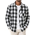 thumbnail image 5 of TKKCS Mens Flannel Plaid Shirt Button Down Collared Casual Long Sleeve Checkered Shacket with Chest Pocket White XL, 5 of 6