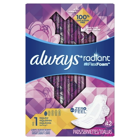 Always Radiant Pads, Size 1, Regular Pads with Wings, Scented (Choose Size and (Best Pads For Heavy Periods)