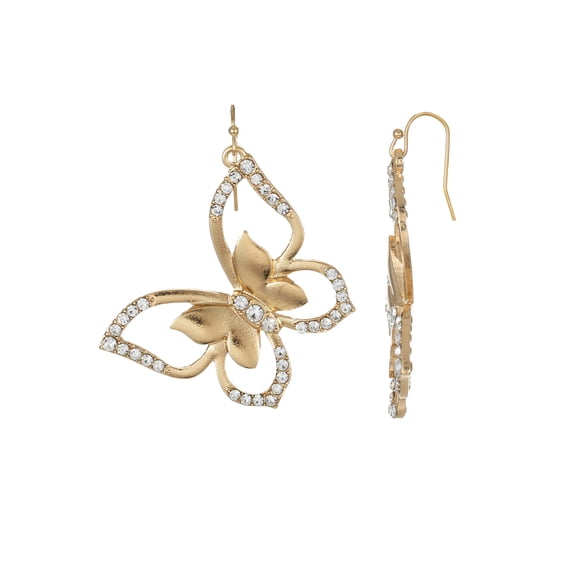 Way to Celebrate Easter Gold Crystal Butterfly Drop Earrings