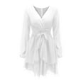 thumbnail image 6 of qolati Women's Wrap V Neck Dress 2023 Long Sleeve Tie Waist Ruffle Hem Cocktail Dress Elegant Wedding Guest Party Swing Mini Dresses, 6 of 6