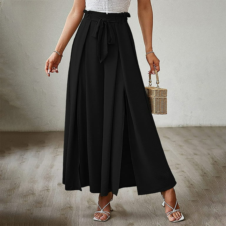 Solid Texture Pleated Wide Leg Trousers