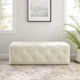 thumbnail image 2 of Tufted Accent Chair Bench, Velvet, Ivory White, Modern Contemporary Urban Design, Living Lounge Room Hotel Lobby Hospitality, 2 of 9