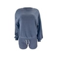 thumbnail image 6 of Arvbitana Women's Tracksuit Outfits Solid Color Long Sleeve Loose Pullover Sweatshirt +Elastic Shorts 2Pcs Workout Clothes for Yoga Activewear, 6 of 9