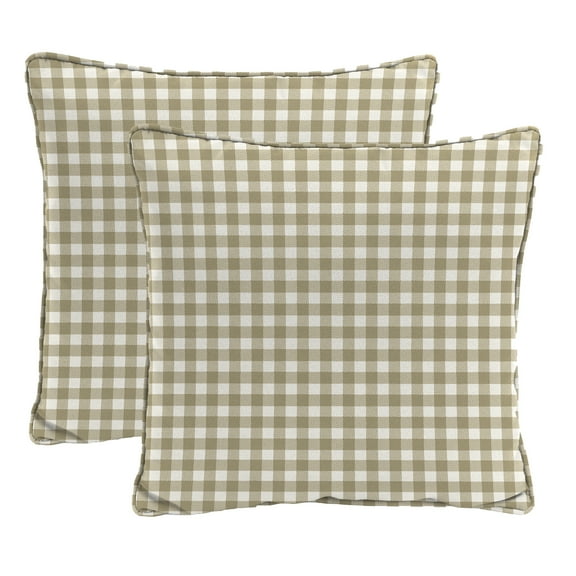 Jordan Manufacturing 18" x 18" Dawson Birch Cream Plaid Square Outdoor Throw Pillow with Welt (2 Pack)