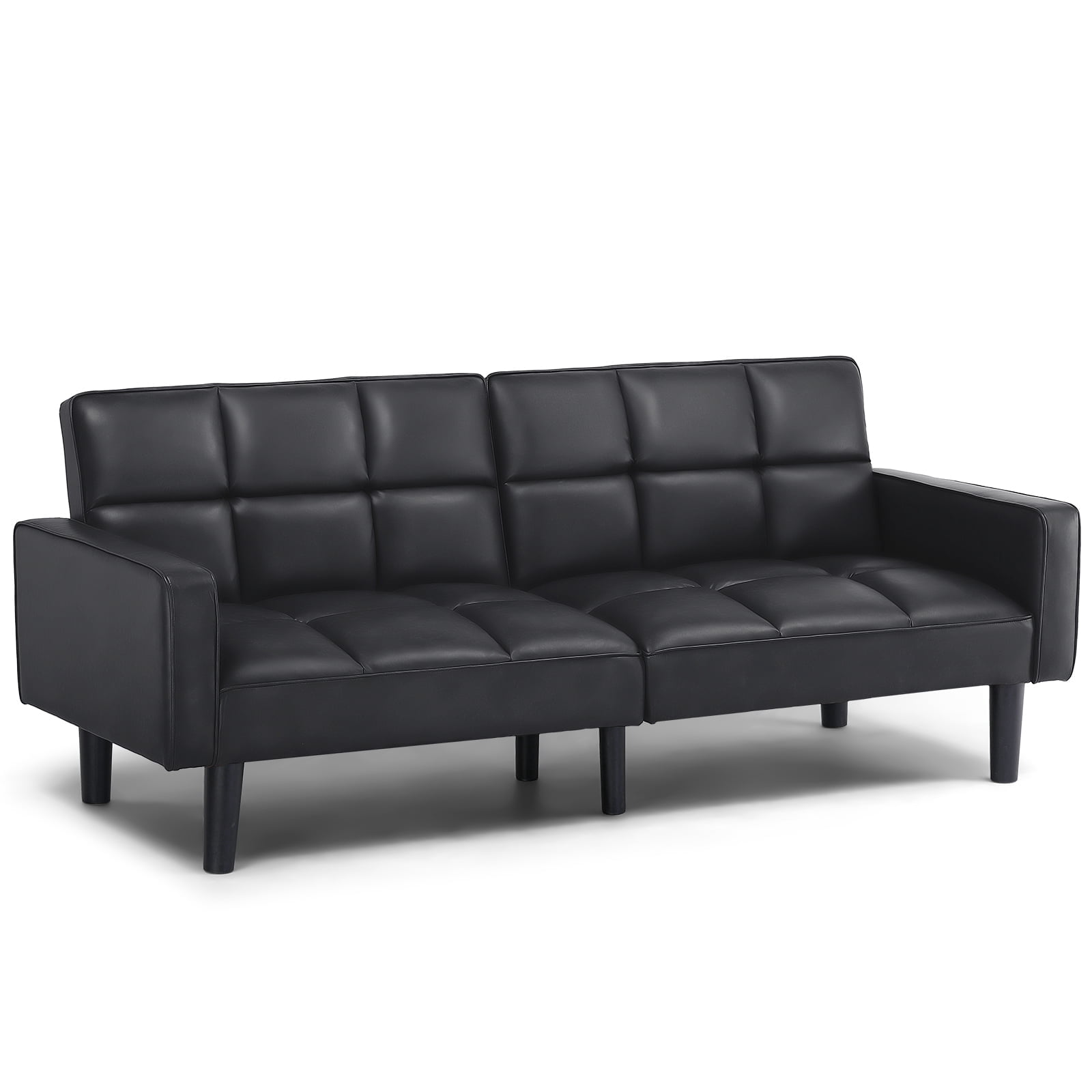 COMHOMA 76" Futon Sofa Bed PU Convertible Sofa with Adjustable Backrest Folding Sleeper Sofa,Black
