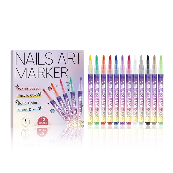 Alvantor Nail Art Pens Set, 12 Colors Quick Dry Nail Polish Painting Marker for DIY Graffiti Dotting