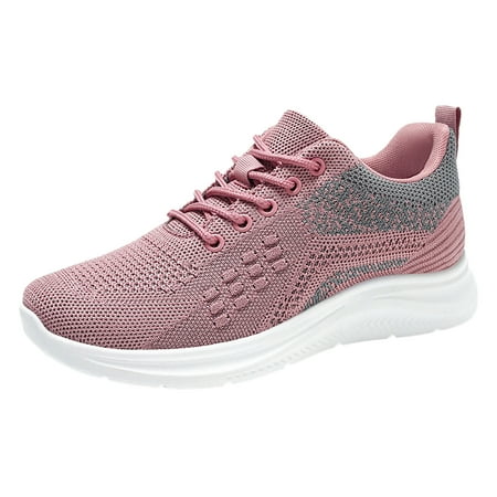 

SEMIMAY Fashion Spring And Summer Women Sports Shoes Flat Soft Bottom Mesh Breathable Comfortable Lace Up Colorblock Casual Style Pink