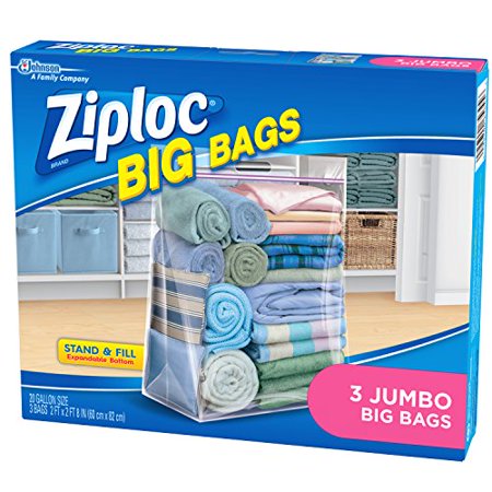 Ziploc Storage Bags, Double Zipper Seal & Expandable Bottom, Jumbo, 3 Count, Big Bag