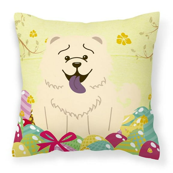 Carolines Treasures BB6140PW1818 Easter Eggs Chow Chow White Fabric Decorative Pillow