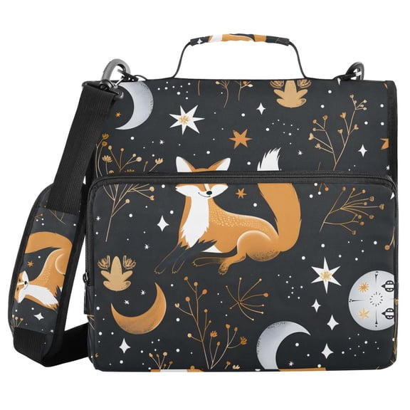 3 Ring Zipper Binder with Shoulder Strap Waterproof Trapper Keeper 2 Inch D-Ring 500 Sheets Capacity Fox Plants Stars Moons