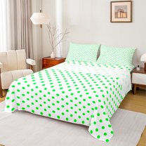 Feelyou White Green Abstract Queen Sheet Sets, Simple Polkadot Bed Set, 4 Pieces