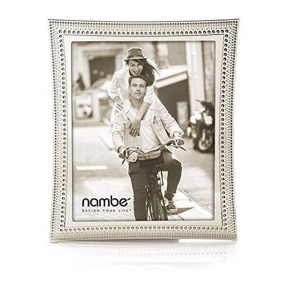 Nambe Beaded Picture Frame, 8" x 10",  Holds one photo, Vintage and Contemporary Design, Silver Plate and Tempered  Glass