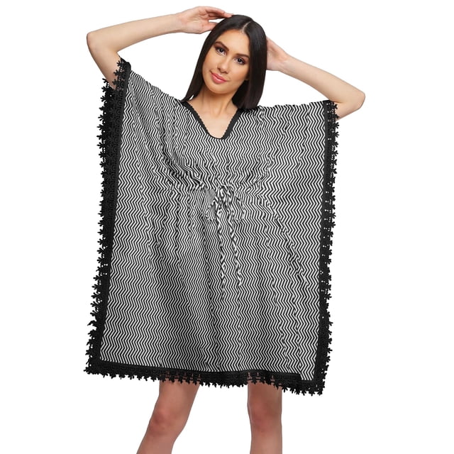 Moomaya Bikini Imprimé Caftan en Dentelle Ajourée Robes Caftan pour Femmes Grande Taille