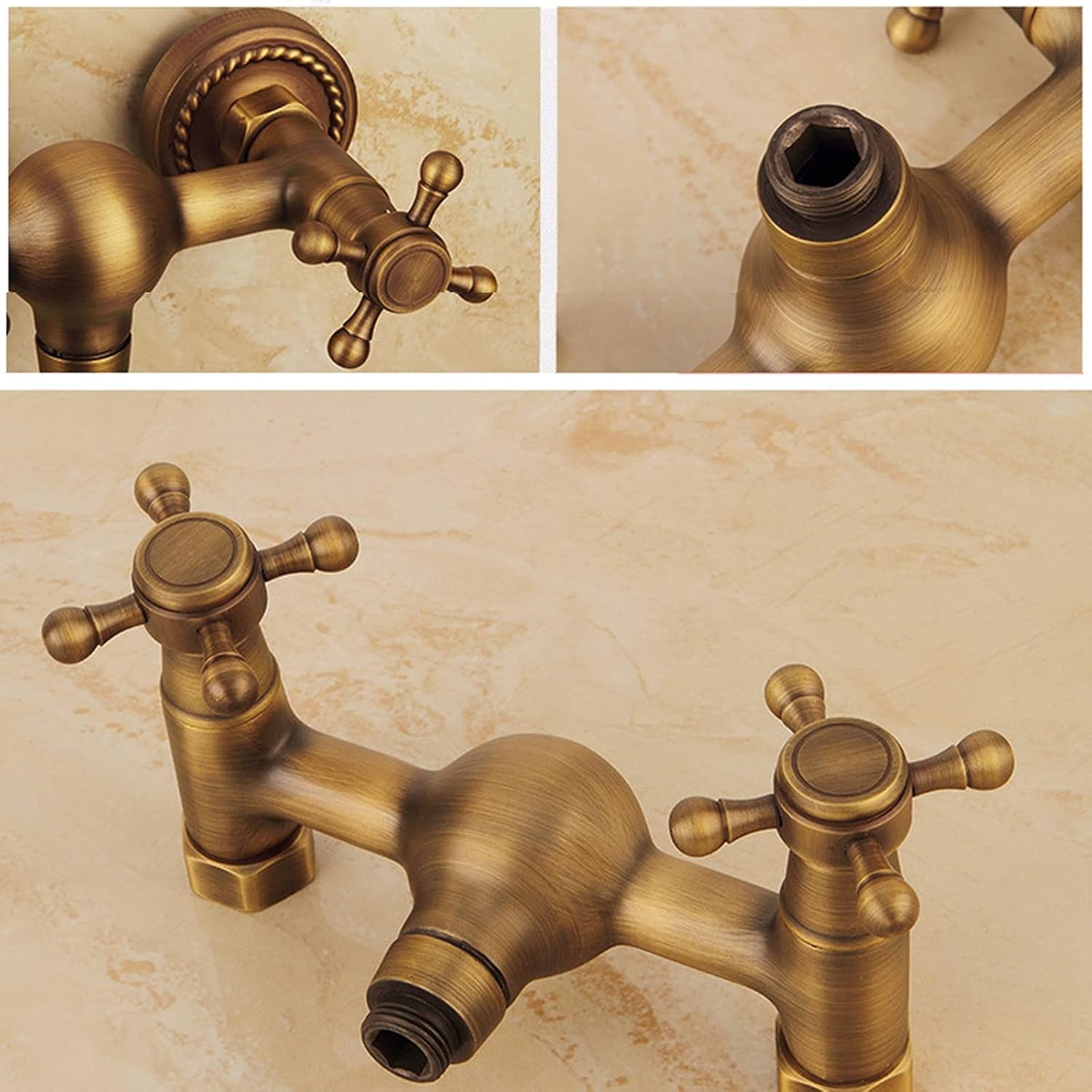 Single Function Tub Faucet Set with Handheld Shower, Wall Mounted Double Cross Handles Bathtub Faucet Easy to Use Brass Tub Filler Faucet,C