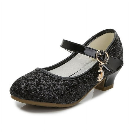 

Girls Dress Shoes Wedding Party Heels Bow Sparkly Mary Jane Princess Shoes