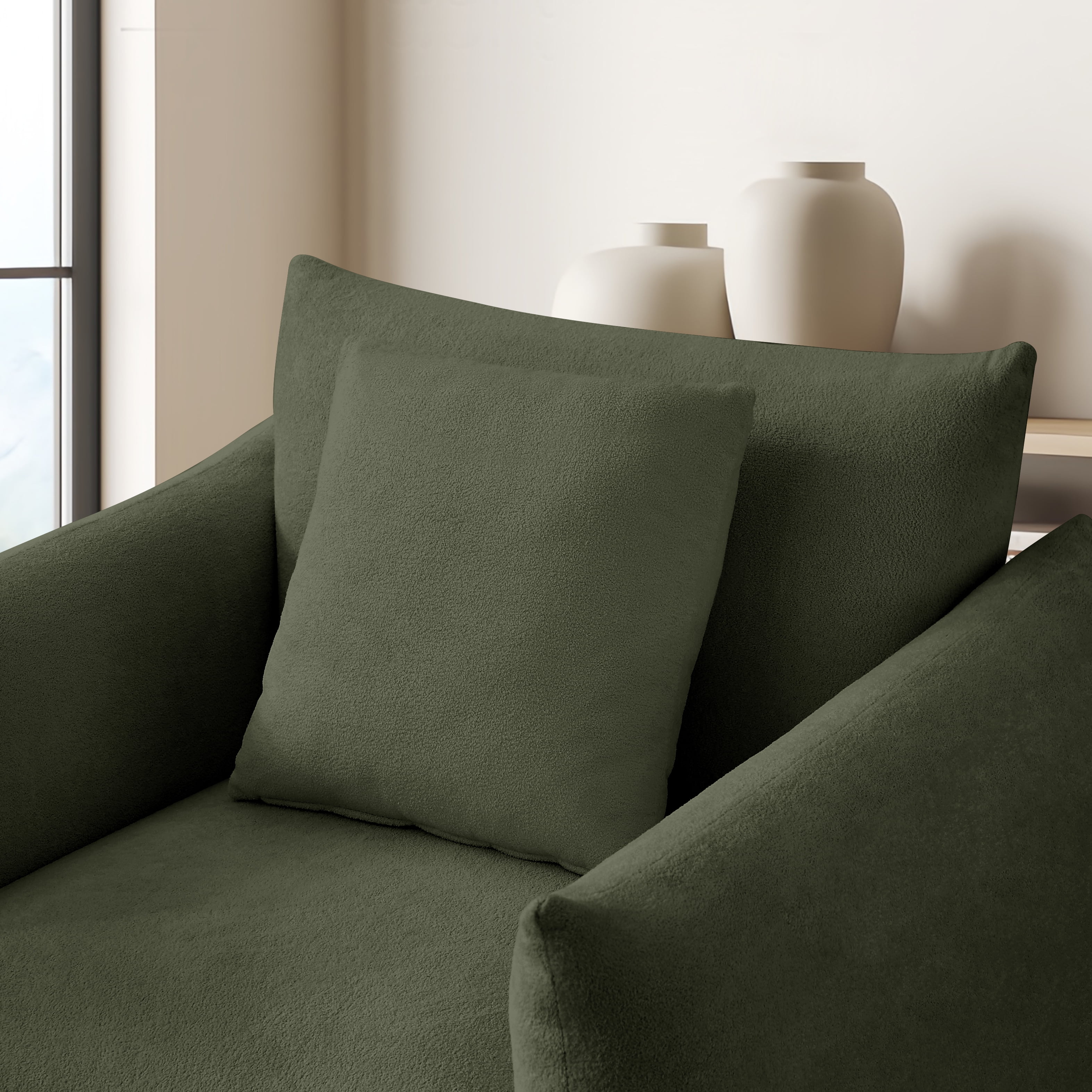Oversize Accent Chairs for Living Room,Comfy Towelling Fabric Upholstered Armchair,Mid Century Modern Reading Arm Chair Single Sofa Chair with Wood Legs for Living Room Bedroom Playroom,Dark Green