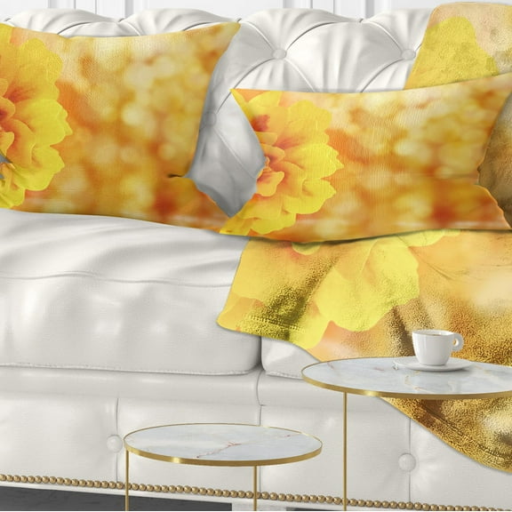 Designart Beautiful Floral Yellow Background - Floral Throw Pillow - 12x20