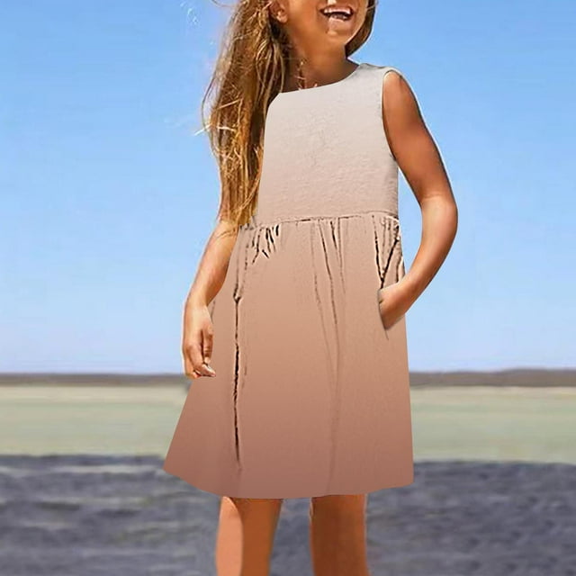 LOVZFMLL Robe à Manches Courtes Col Rond avec Poches pour Filles Adultes Jupe Longue Décontractée