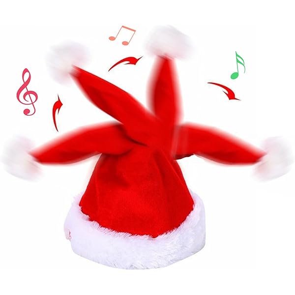 wonima44 Singing Christmas Hats Battery Powered Dancing Santa Hat for Adults Kids, Plush Velvet Funny Santa Hat Swing with Music Xmas Gifts Halloween Toys for New Year Party Supplies