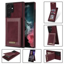 SaniMore for Samsung Galaxy S23 Ultra 6.8" Magnetic Wallet Case with [RFID Blocking], Premium PU Leather Case with Card Slot & Kickstand Shockproof Protective Case for Samsung S23 Ultra, Winered