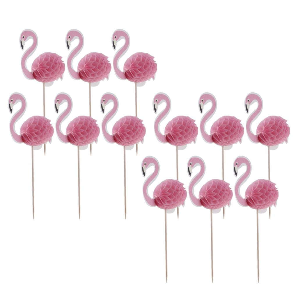 12pcs Flamingo Cake Topper Pick for Wedding Birthday Luau Cupcake Decoration 