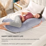 BATTOP Pregnancy Pillow for Side Sleeping, Soft J Shaped Maternity Body Pillows for Pregnancy with Removable Cover, Support for Back, Hips, Legs, Belly for Pregnant Women, Gray