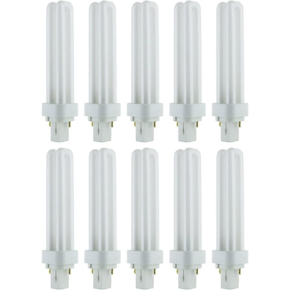 Diodesy- Pack of 10 PLD18/SP35K Compact Fluorescent Light Bulb, Double U-Shaped Twin Tube, 3500K Neutral White, PLD 2-Pin CFL Quad Tube Lamp, 18 Watts, G24D-2 Base, 1080 Lumens, CRI80