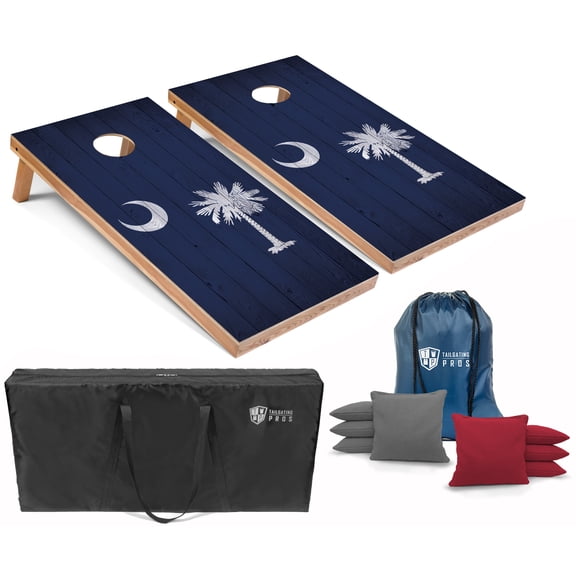 Tailgating Pros Regulation Cornhole Boards Flag Set - Includes 8 Bean Bags, Carrying Cases, and 4'x2' Corn Hole Toss Game - Optional LED Lights