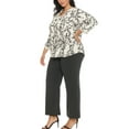 thumbnail image 2 of White Mark 3/4 Sleeve Floral Blouse & Solid Palazzo Pant Set, 2-Piece, Women's Plus, 2 of 7