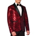 thumbnail image 4 of INSPIRE CHIC Sequin Tuxedo for Men's Argyle Pattern Peak Lapel Prom Shiny Blazer 2XL Red, 4 of 6