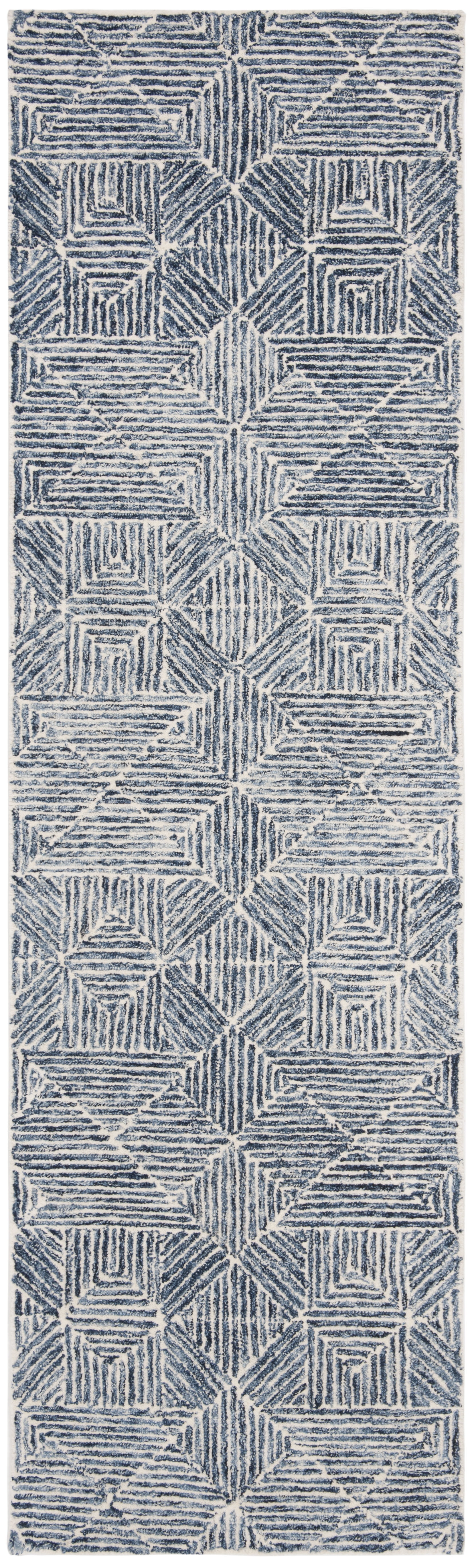 SAFAVIEH Abstract Brock Geometric Runner Rug, Blue/Ivory, 2'3" x 14'