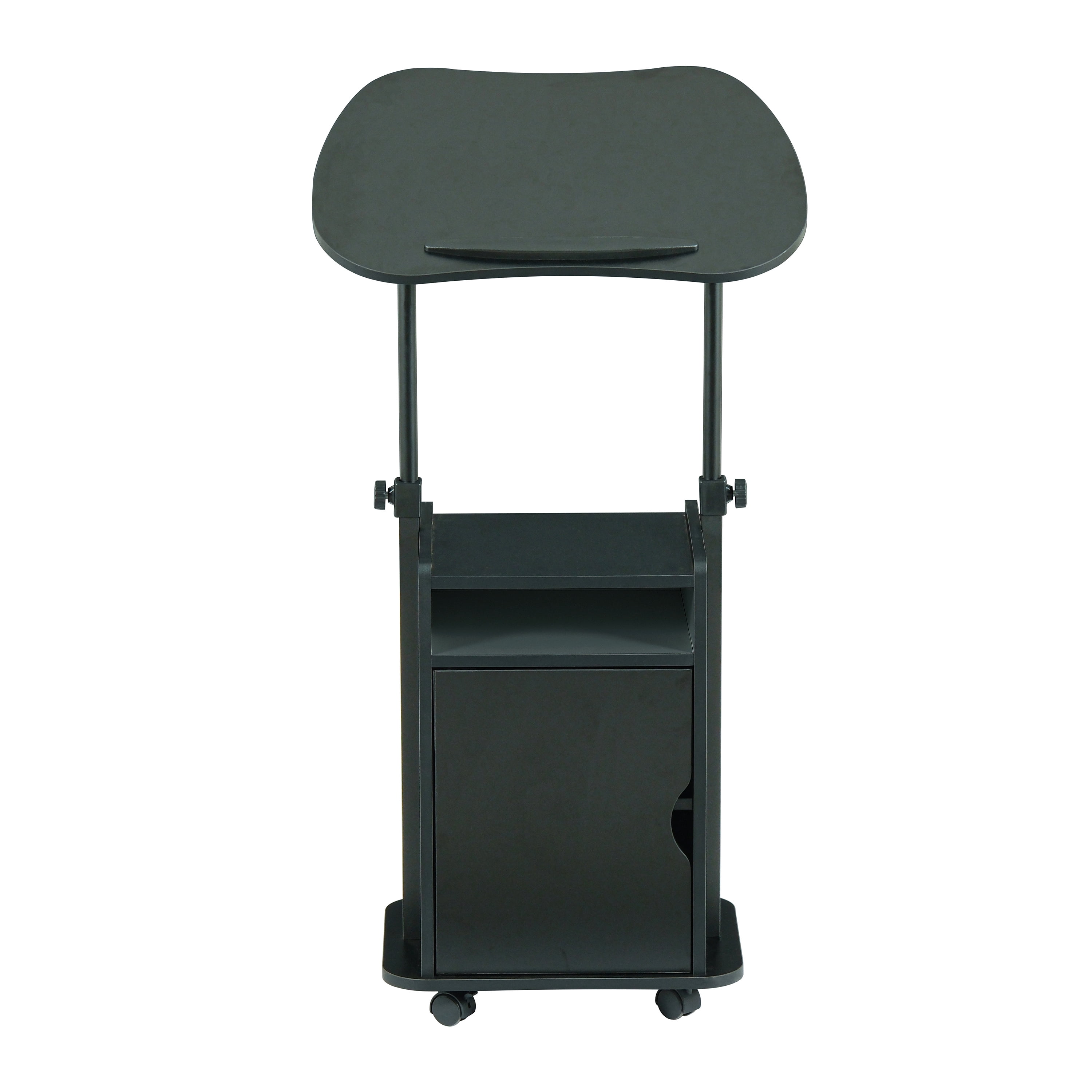 Sit-to-Stand Rolling Adjustable Laptop Cart with Storage Cabinet & Open Shelf, Lockable Wheels Ergonomic Mobile Standing Desk Podium for Home Office Classroom Bedside