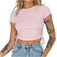 thumbnail image 2 of Kakina CMSX Womens Plus Size Tops Clearance Women Crop Cute Trendy Basic Tight Rounk Neck Crop Blouse Short Sleeve Crop TopS, 2 of 6