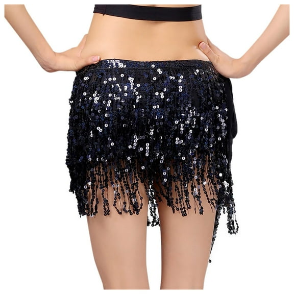 Ediodpoh Carnival Sparkly Skirt for Women Sequin Fringe Nightclub Stage Fashion Four Layer Belly Dance Waist Chain Skirt Skirts for Women Black One Size