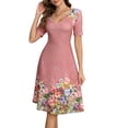 thumbnail image 2 of QUNYINEY Short Sleeve Womens Summer Dresses Floral Flowy Long A Line Dress Vacation Beach Slim Fit V Neck Dresses, 2 of 7