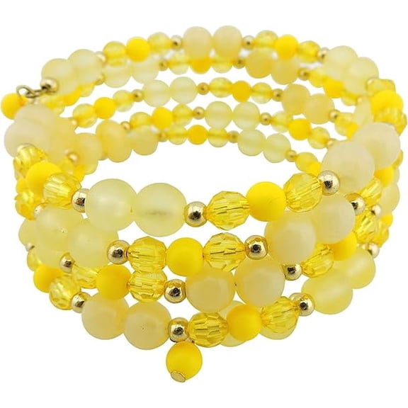 Coiris Multi Layers Statement Yellow Beaded Bracelet Adjustable Strand Bangle Bracelet for Women (BR1202)
