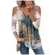 thumbnail image 1 of Elegante mujer casual cremallera cuello impresión blusa encaje manga corta camiseta verano Tops OAVQHLG3B Store  lin121212, 1 of 5