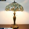 thumbnail image 3 of Tiffany Lamp for Living Room Table Top Stained Glass Bedside Table Lamp Bedroom, Industry Metal Base 24" Tall Large Luxurious Sea Blue Dragonfly Style Farmhouse Desk Light WERFACTORY Led Bulb Included, 3 of 8