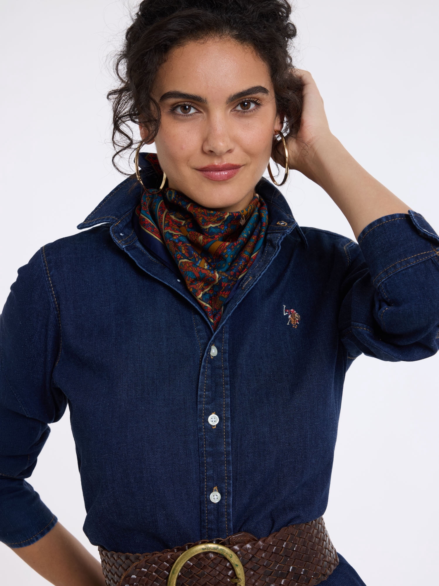 U.S. Polo Assn. Women's Denim Long Sleeve Button Down Shirt, Sizes XS-XL