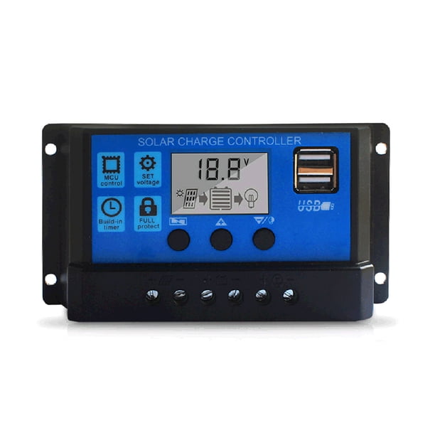 Irfora Controlador de carga solar, Panel solar actualizado Puerto USB Panel solar Batería Regulador inteligente, Pantalla LCD ajustable multifunción Controlador de alumbrado público Irfora Controlador de carga solar
