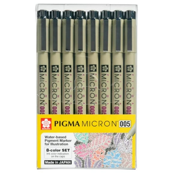 Sakura Pigma Micron 005 8 Color Set Water Based Pigment for Illustration - Holiday Gifts for Artists, Crafters & DIY Gifts Projects