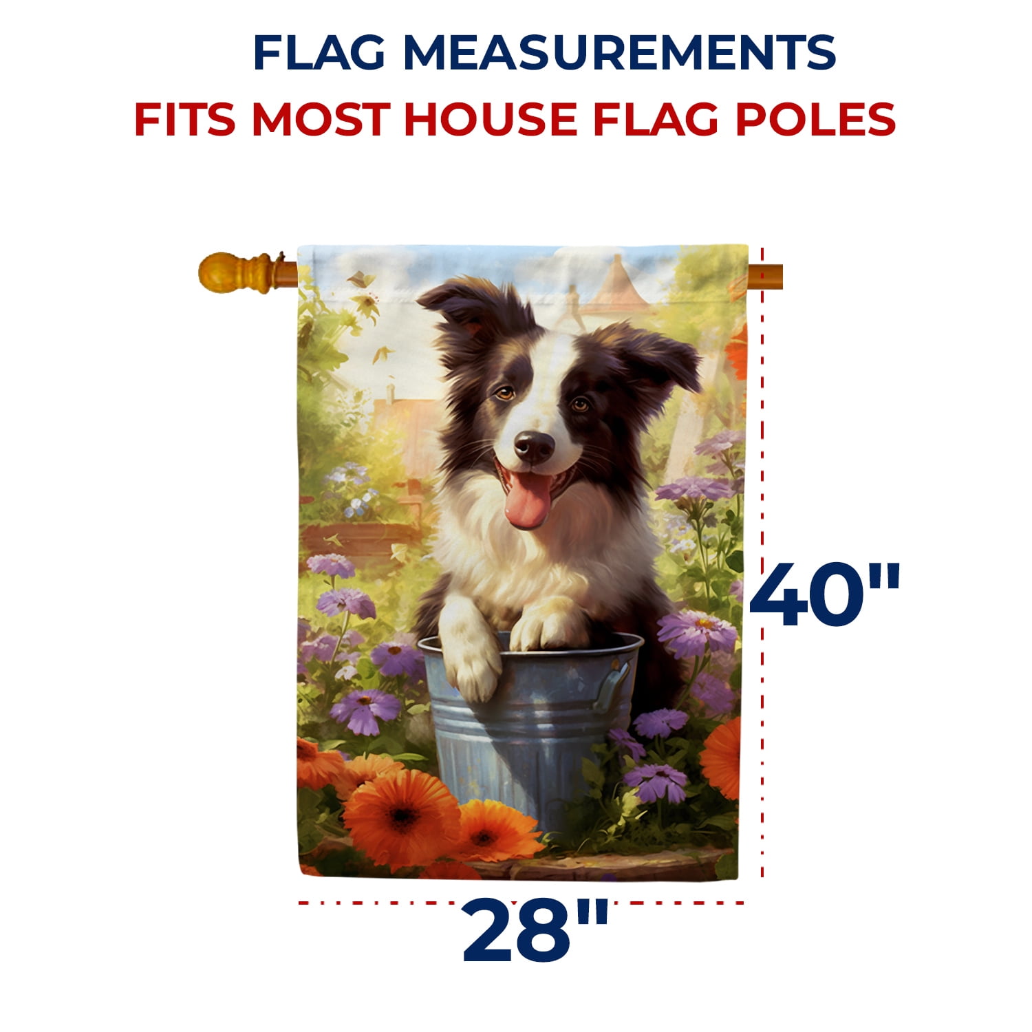 America Forever Spring Summer Border Collie Dog House Flag 28 x 40 inch Double Sided Border Collie Puppy Floral Spring House Flag for Outdoor Dog Flag Yard Decoration
