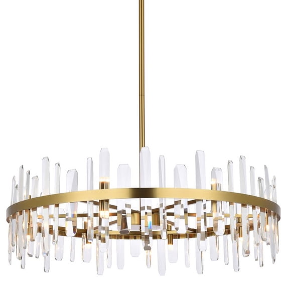 Elegant Lighting Serena 36" Round Iron and Crystal Chandelier in Satin Gold