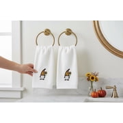 Serafina Home Decorative Fall Harvest Tip Towels: Cute Garden Gnome with Sunflower on Plush Soft Cotton Ivory (18 x 11 Inch, White)