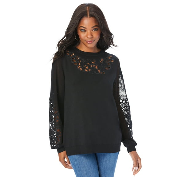 Roaman's Women's Plus Size Pullover Sweater With Cutout Detail