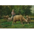 thumbnail image 2 of Jacque, Charles-Emile 18x14 Black Ornate Wood Framed with Double Matting Museum Art Print Titled - Shepherdess with Sheep, 2 of 4