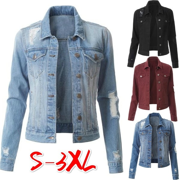 Juniors Hot Brand New Oversized Distressed Denim Patch Floral Ripped Jacket