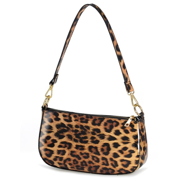 Bandolera HOXIS Leopard 90s de cuero vegano brillante marrón
